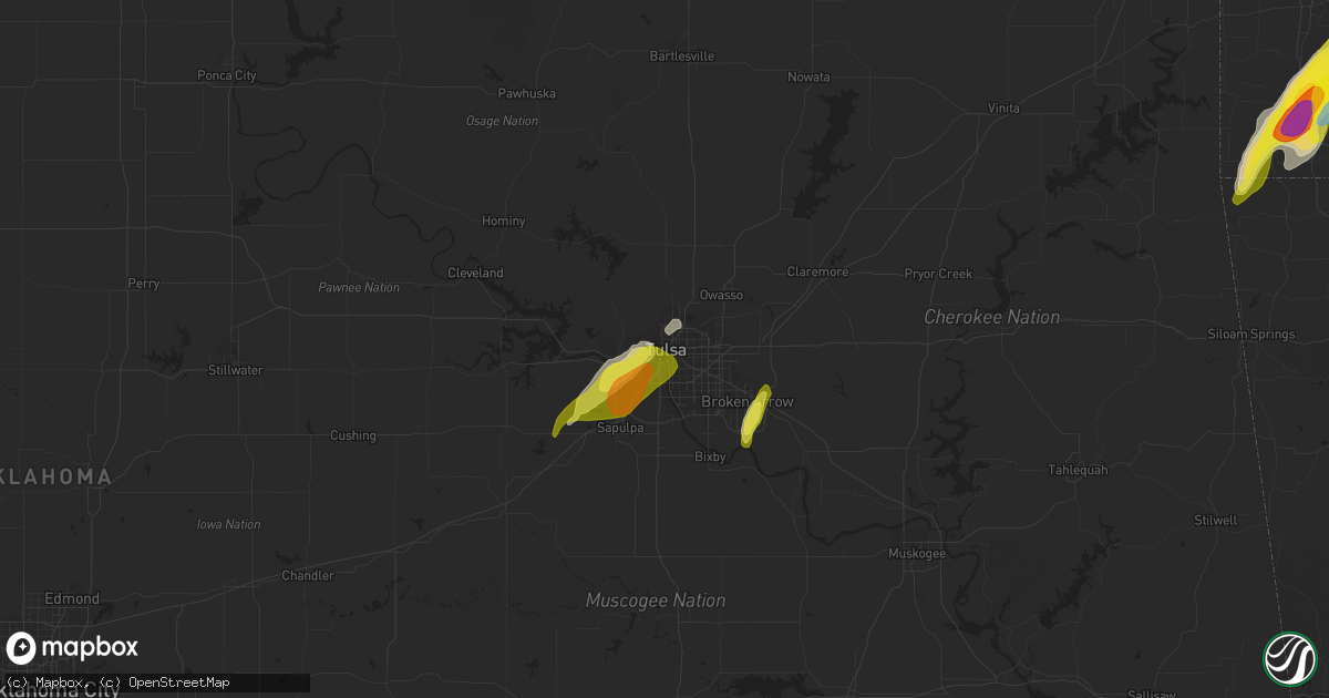 Hail map in Tulsa, OK on March 17, 2021