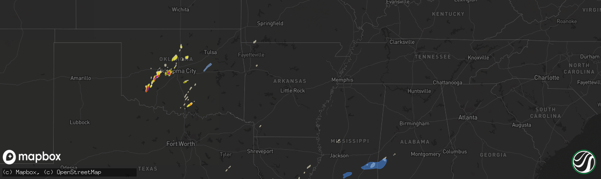 Hail map in Arkansas on March 17, 2022