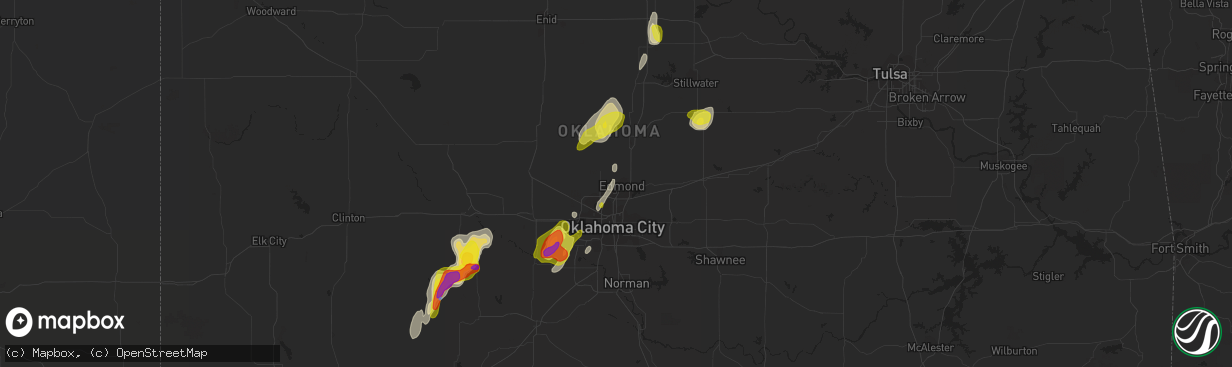 Hail map in Edmond, OK on March 17, 2022