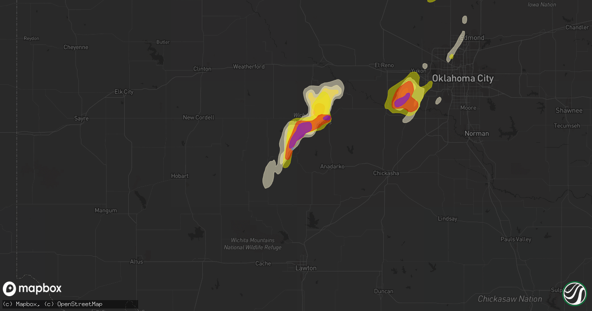 Hail map in Fort Cobb, OK on March 17, 2022