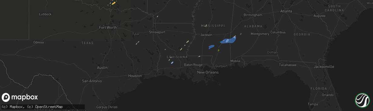 Hail map in Louisiana on March 17, 2022