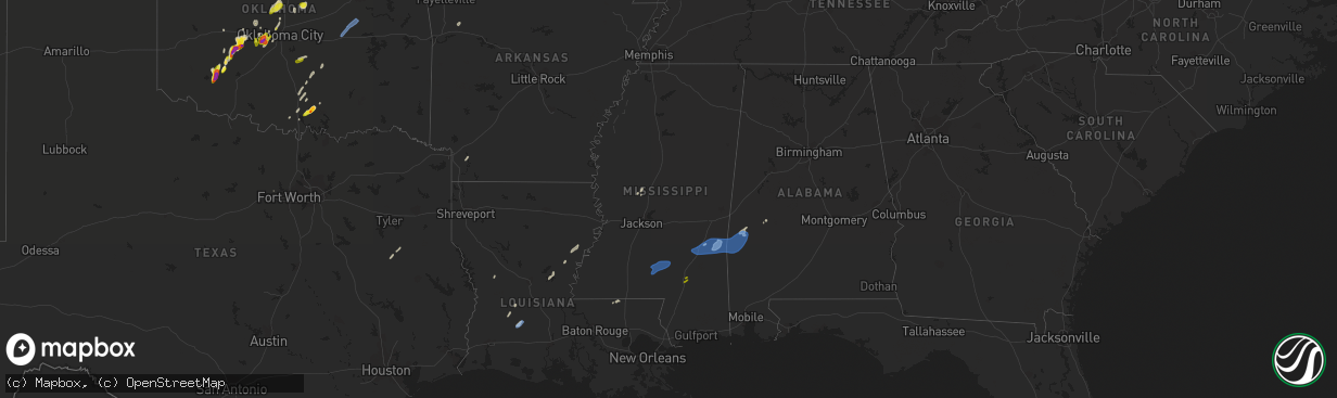 Hail map in Mississippi on March 17, 2022