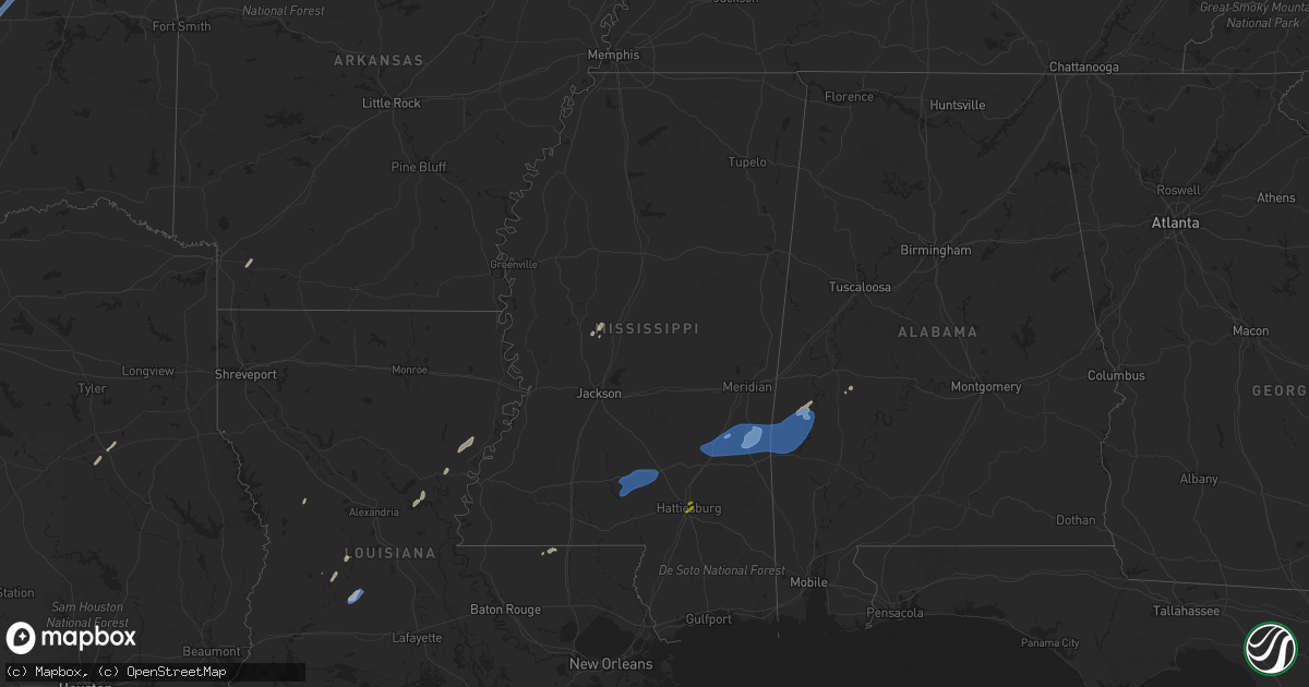 Hail map in Mississippi on March 17, 2022
