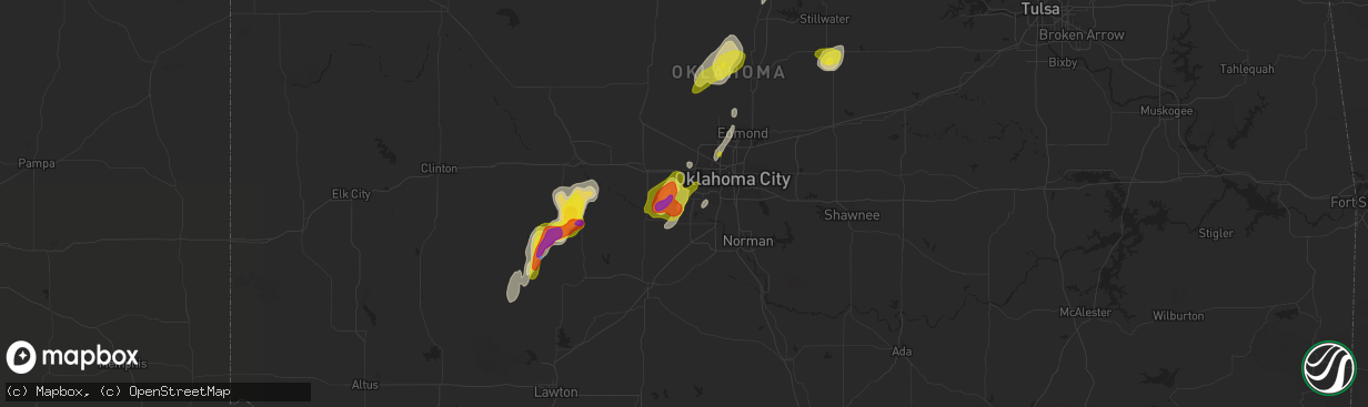 Hail map in Mustang, OK on March 17, 2022