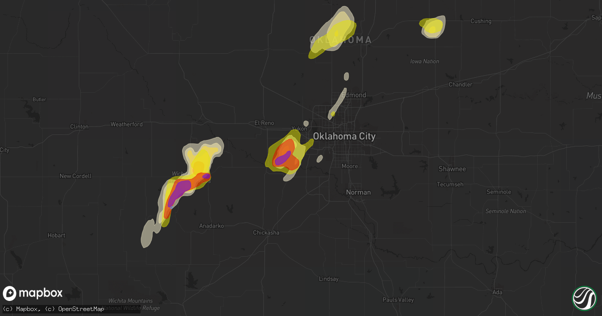 Hail map in Mustang, OK on March 17, 2022