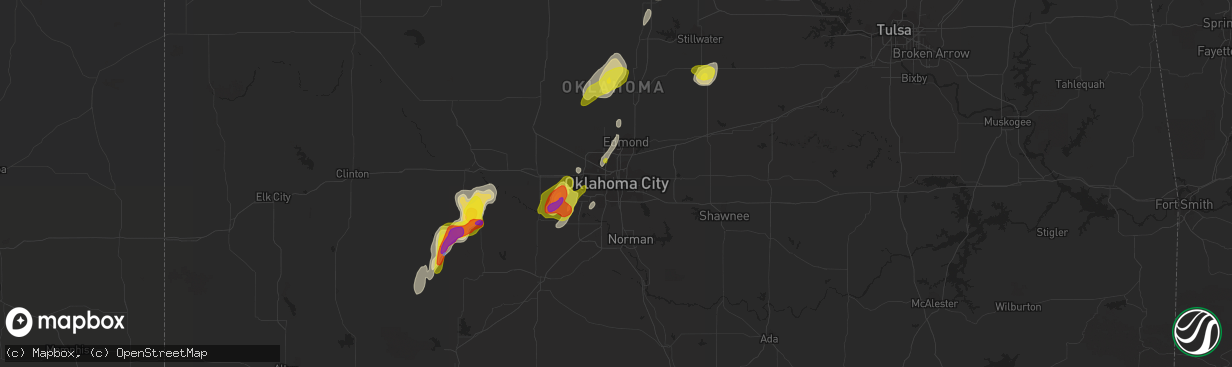 Hail map in Oklahoma City, OK on March 17, 2022