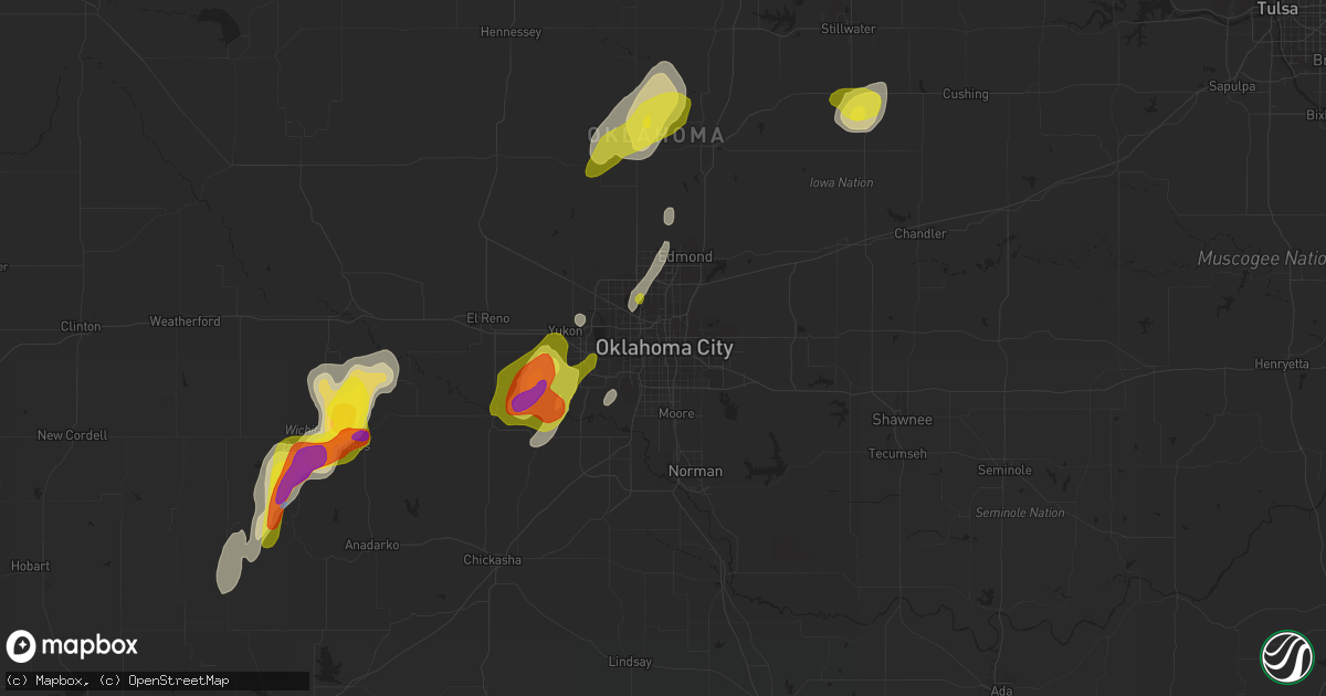 Hail map in Oklahoma City, OK on March 17, 2022