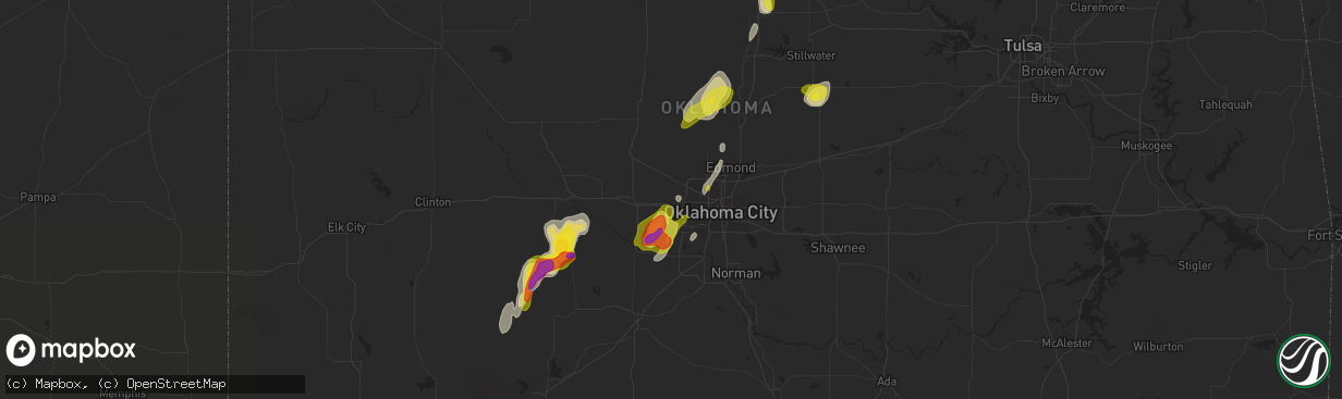 Hail map in Yukon, OK on March 17, 2022