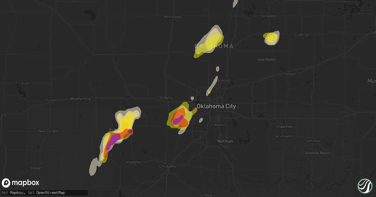 Hail map in Yukon, OK on March 17, 2022