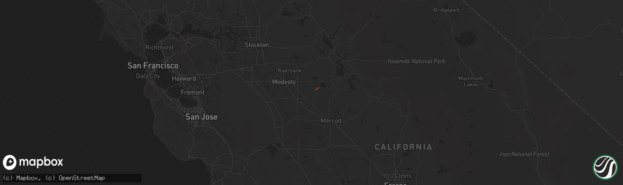 Hail map in Denair, CA on March 17, 2025