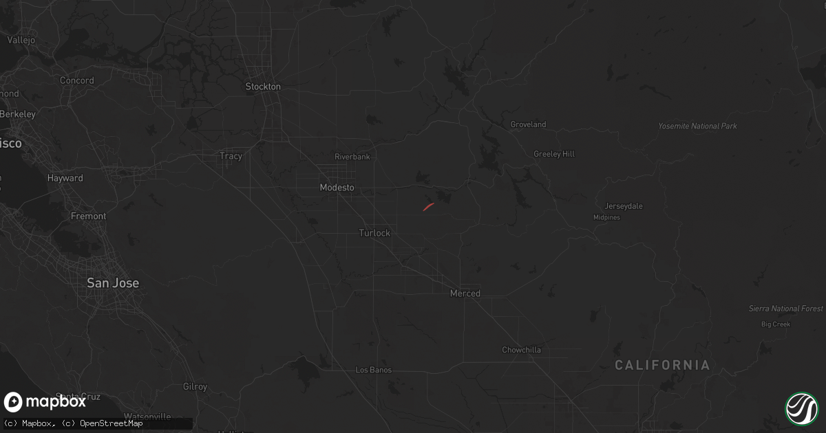 Hail map in Denair, CA on March 17, 2025