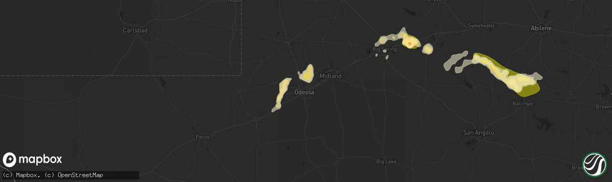 Hail map in Odessa, TX on March 18, 2011