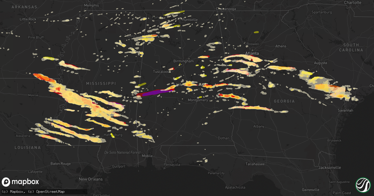 Hail map in Alabama on March 18, 2013