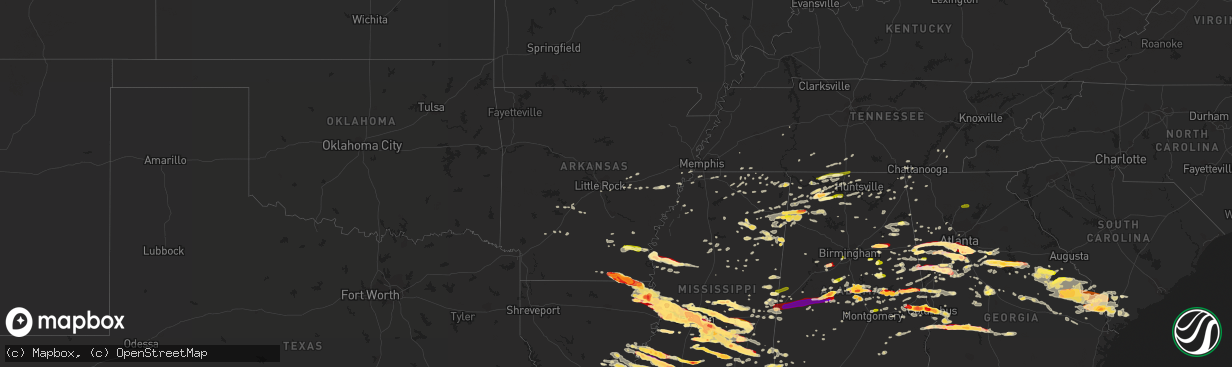 Hail map in Arkansas on March 18, 2013