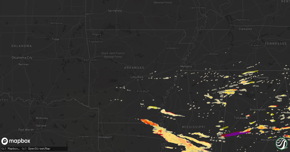 Hail map in Arkansas on March 18, 2013