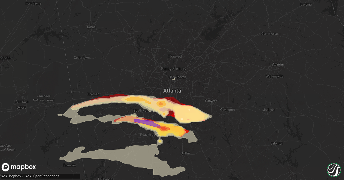 Hail map in Atlanta, GA on March 18, 2013