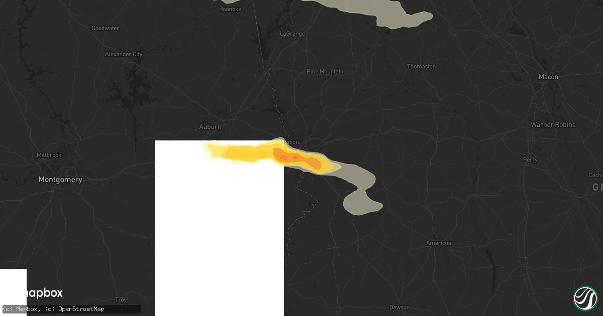 Hail map in Columbus, GA on March 18, 2013