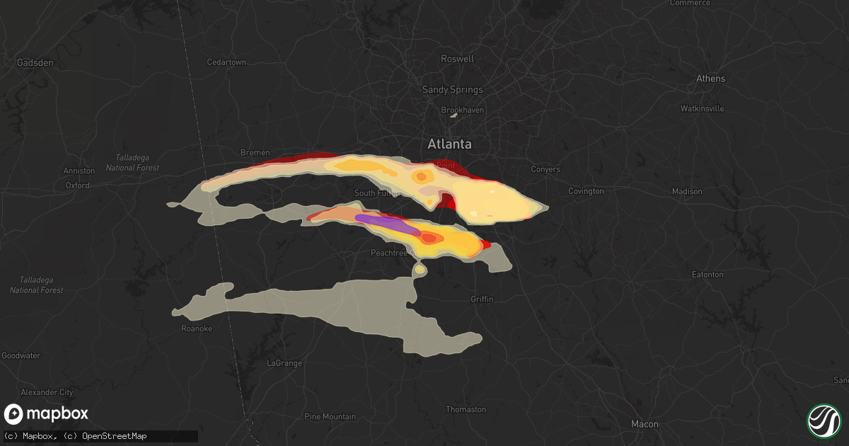 Hail map in Fayetteville, GA on March 18, 2013