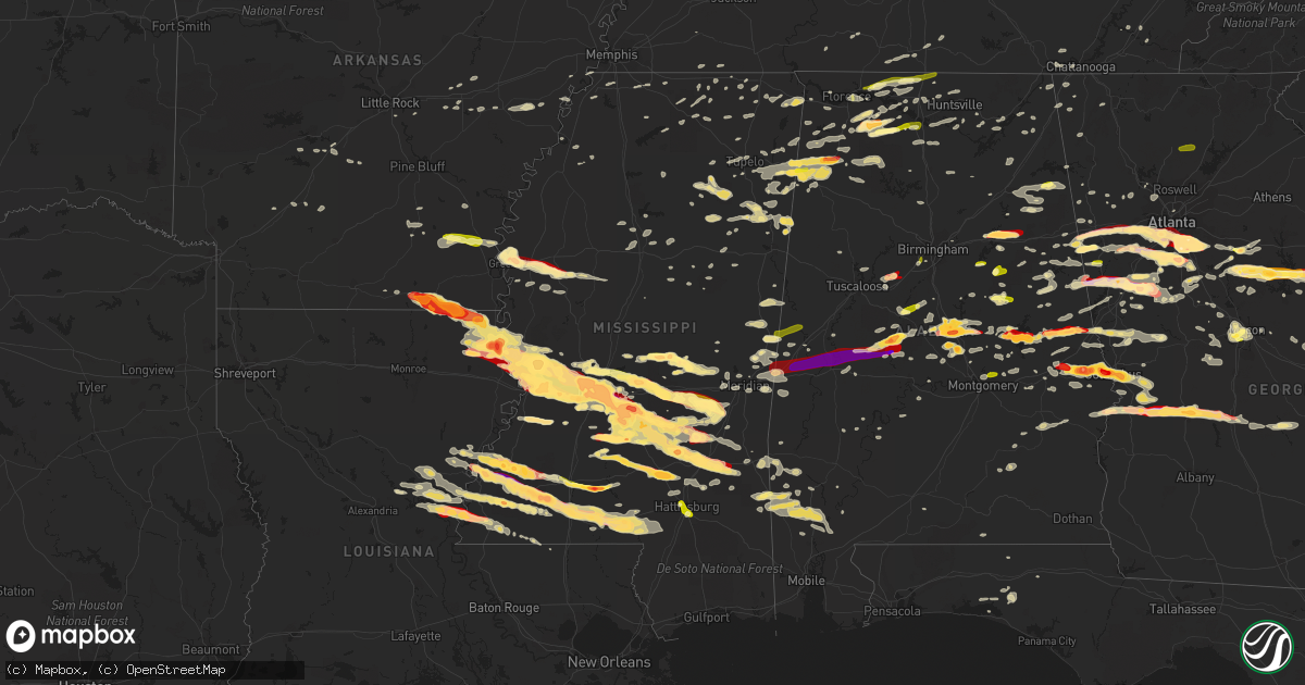 Hail map in Mississippi on March 18, 2013