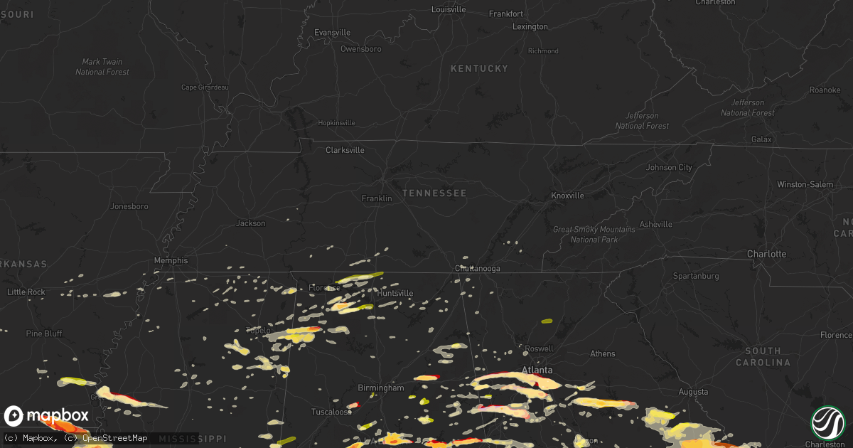 Hail map in Tennessee on March 18, 2013