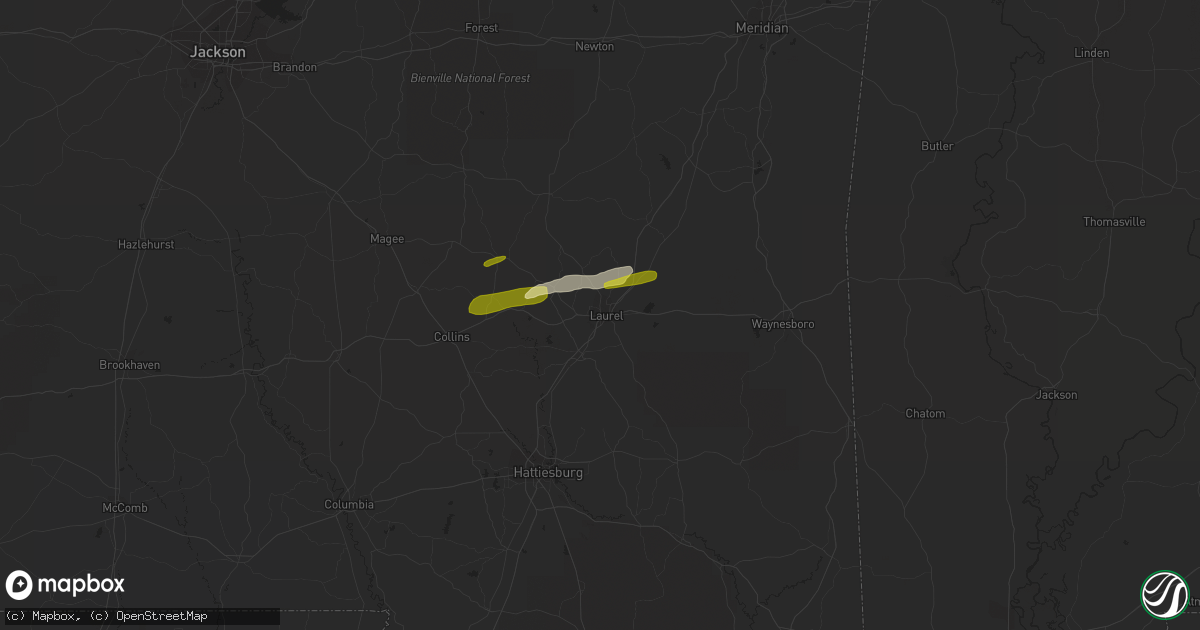 Hail map in Laurel, MS on March 18, 2015