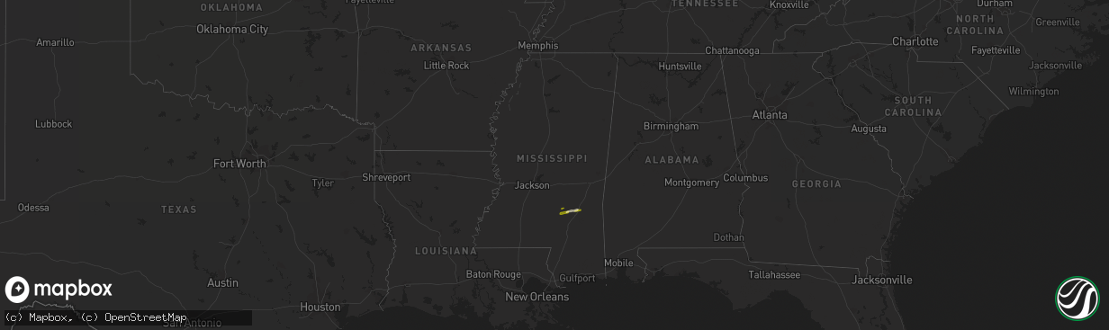 Hail map in Mississippi on March 18, 2015