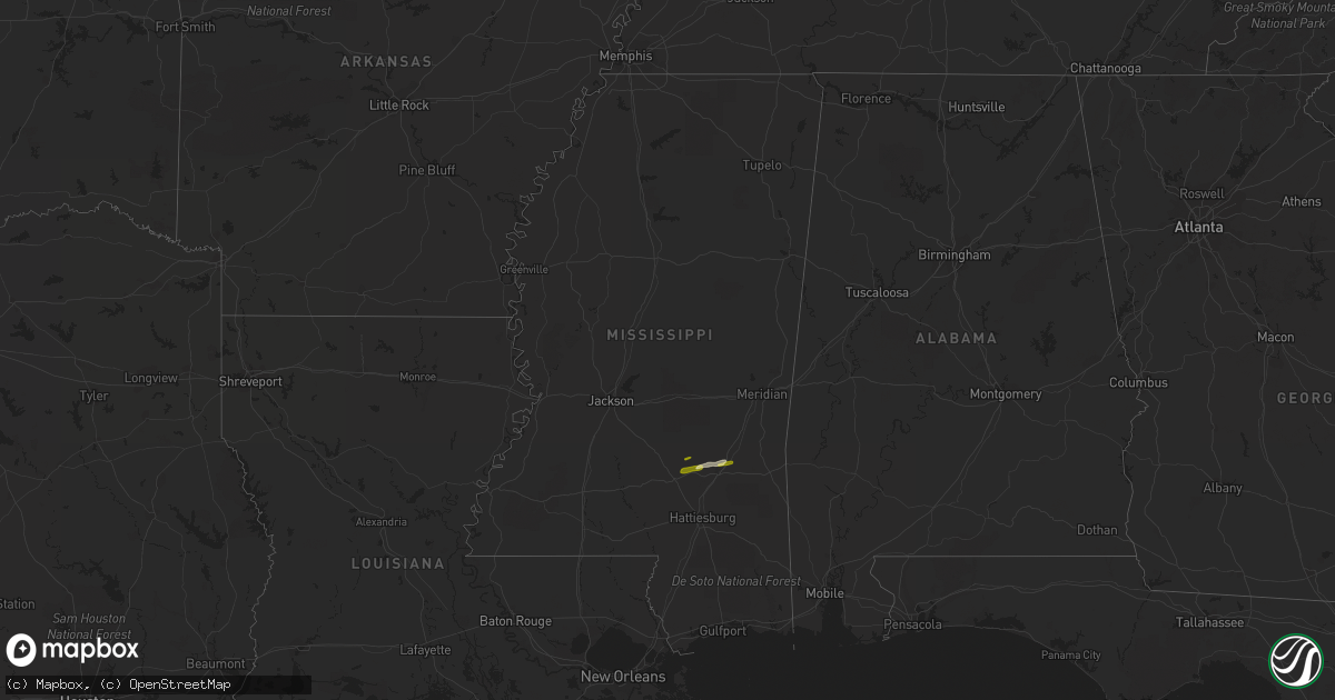 Hail map in Mississippi on March 18, 2015