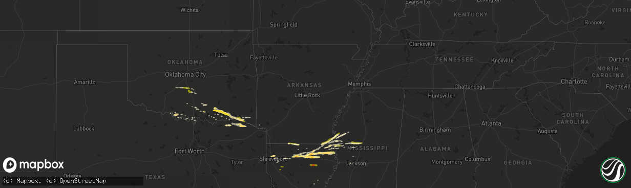 Hail map in Arkansas on March 18, 2016