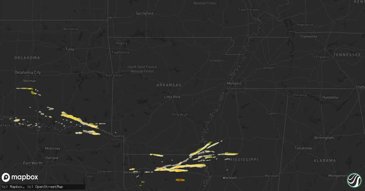 Hail map in Arkansas on March 18, 2016