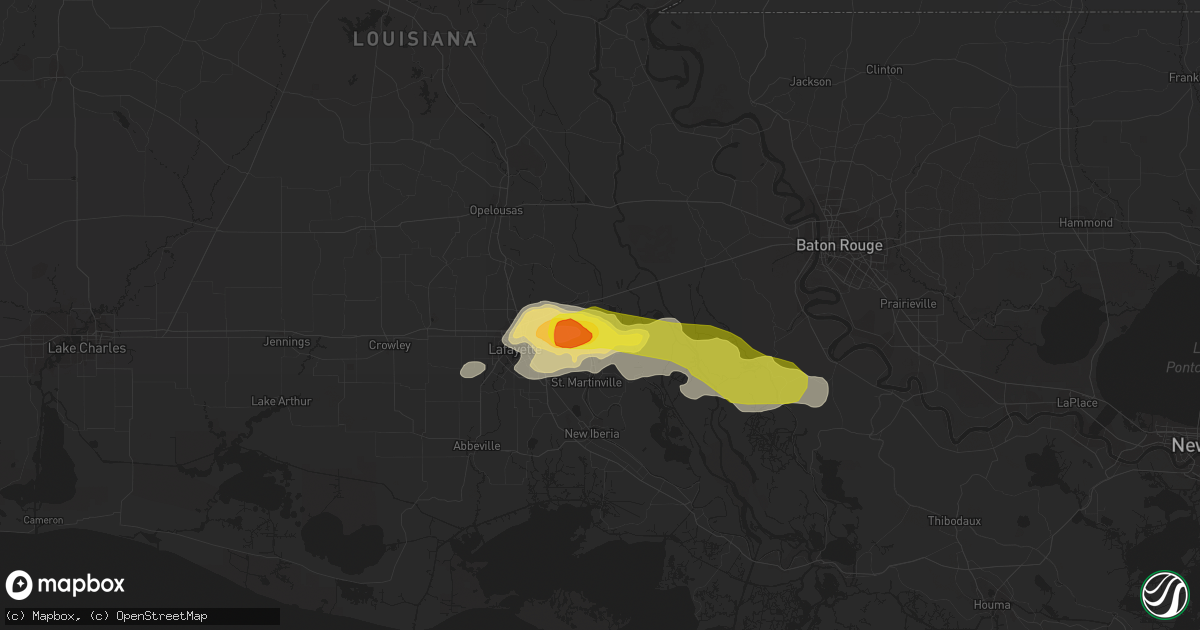 Hail map in Breaux Bridge, LA on March 18, 2016