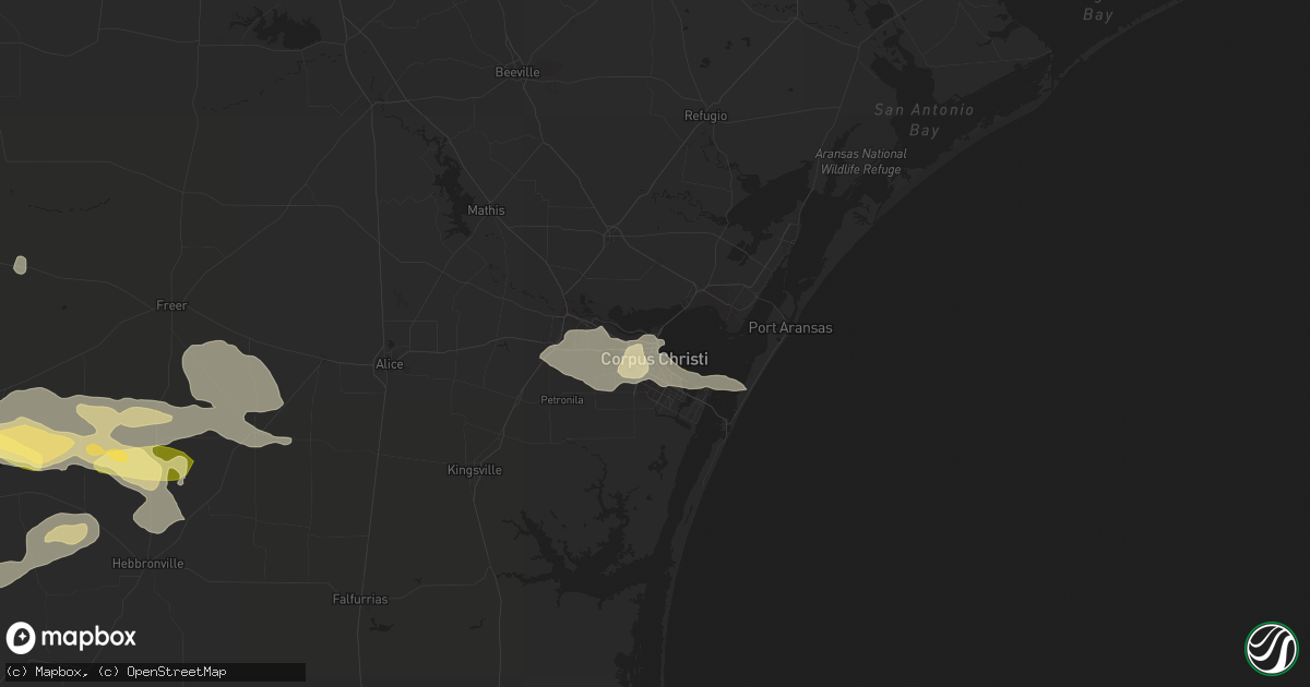Hail map in Corpus Christi, TX on March 18, 2016