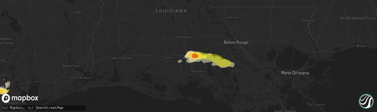 Hail map in Lafayette, LA on March 18, 2016