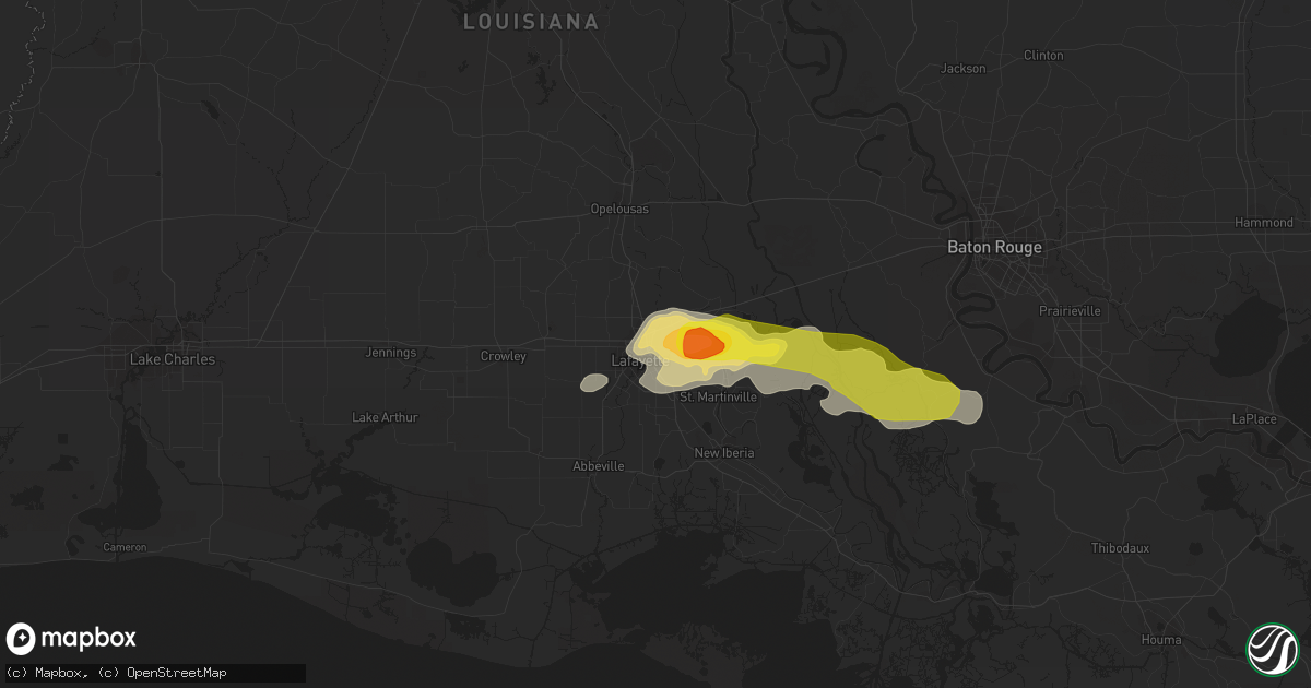 Hail map in Lafayette, LA on March 18, 2016