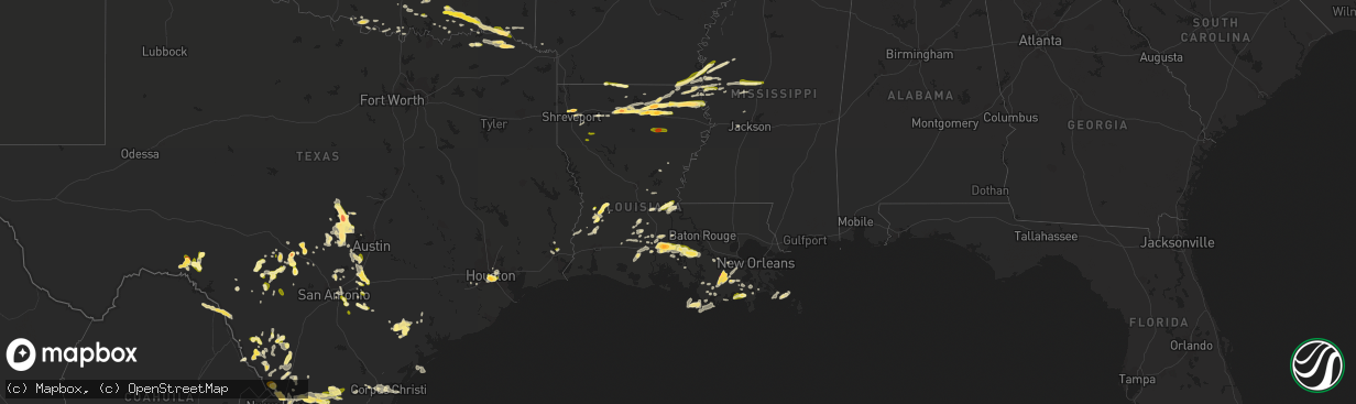 Hail map in Louisiana on March 18, 2016