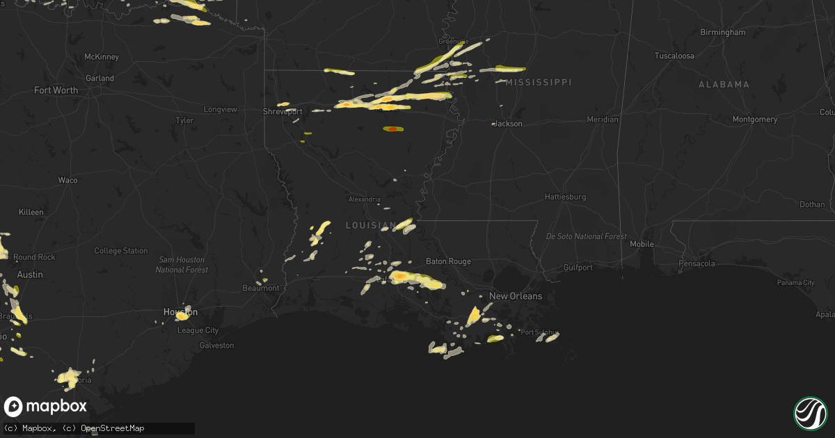 Hail map in Louisiana on March 18, 2016