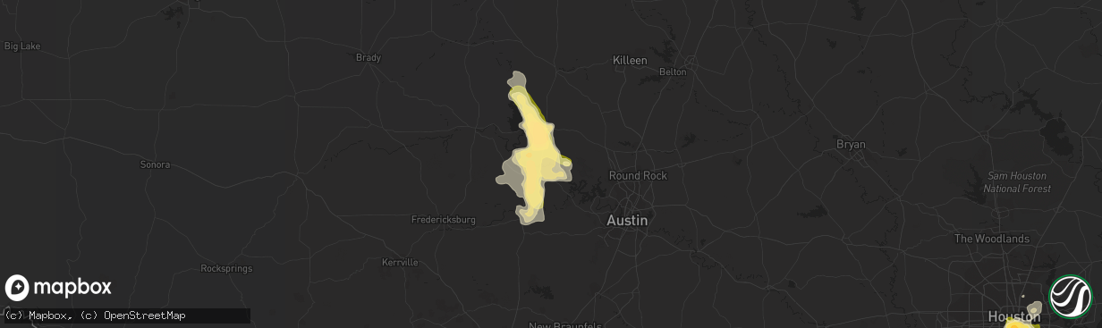 Hail map in Marble Falls, TX on March 18, 2016