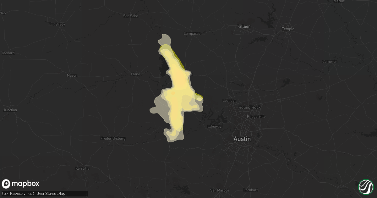 Hail map in Marble Falls, TX on March 18, 2016