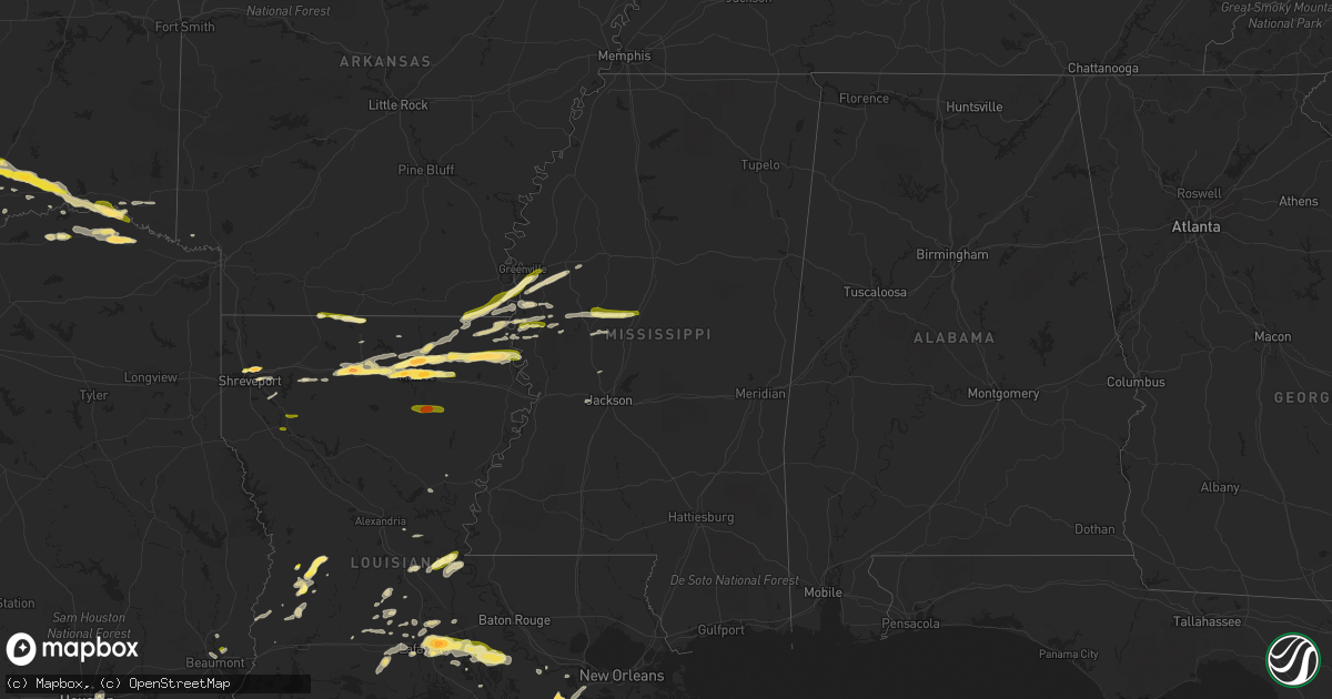 Hail map in Mississippi on March 18, 2016