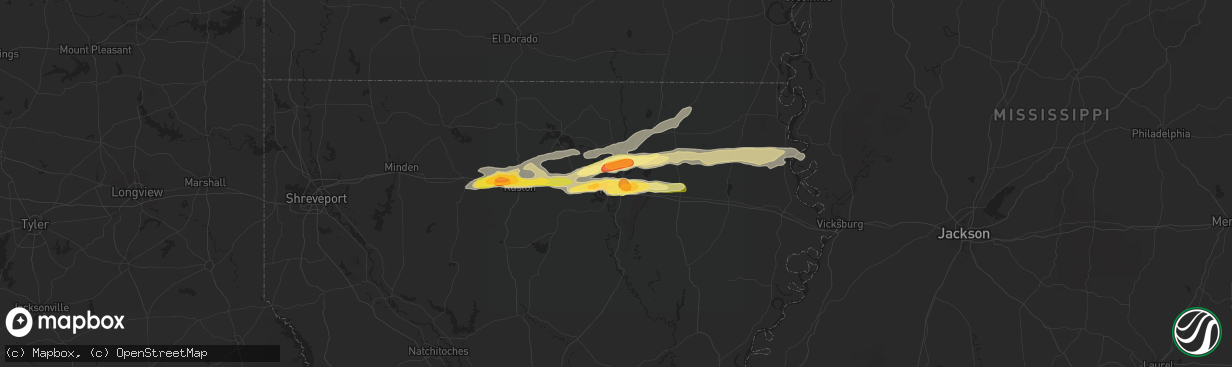 Hail map in Monroe, LA on March 18, 2016