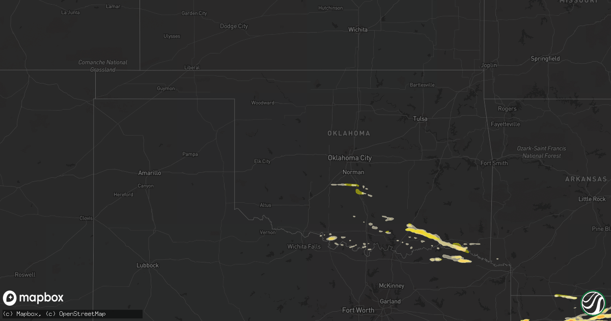 Hail map in Oklahoma on March 18, 2016