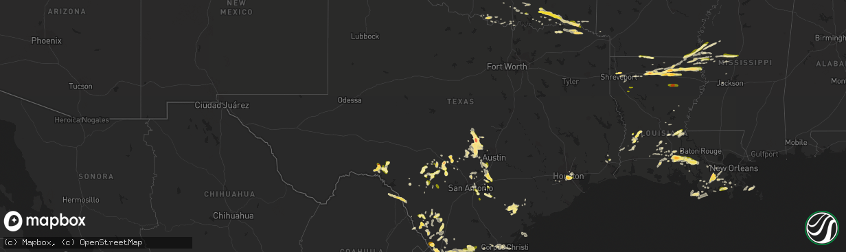 Hail map in Texas on March 18, 2016