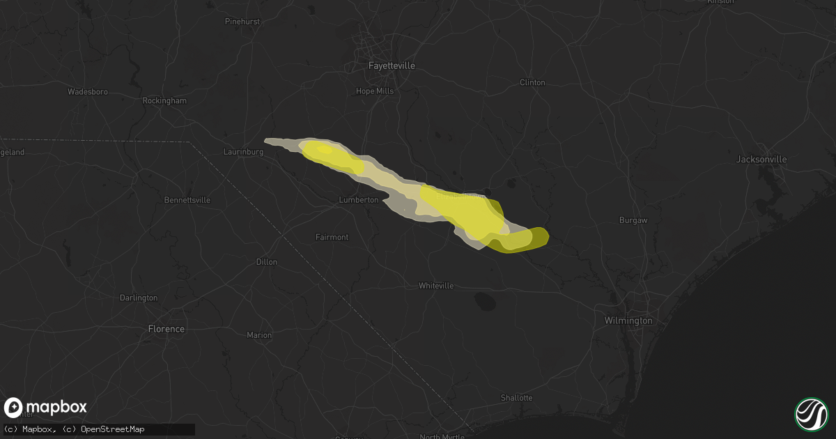 Hail map in Bladenboro, NC on March 18, 2017