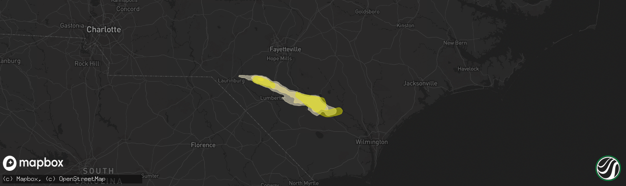 Hail map in Elizabethtown, NC on March 18, 2017