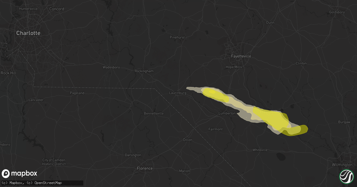 Hail map in Laurinburg, NC on March 18, 2017