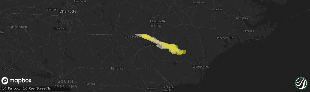 Hail map in Lumberton, NC on March 18, 2017