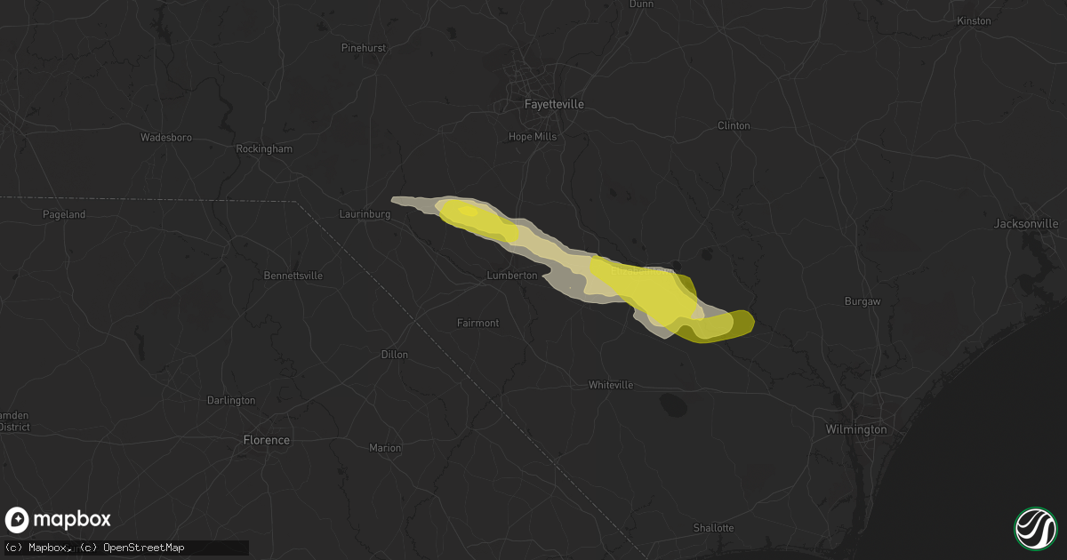 Hail map in Lumberton, NC on March 18, 2017