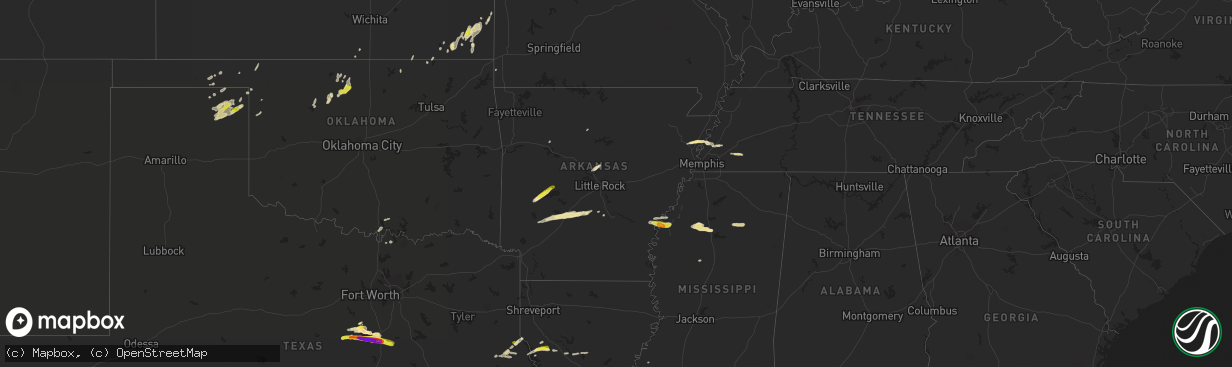 Hail map in Arkansas on March 18, 2018