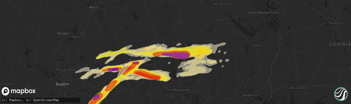 Hail map in Huntsville, TX on March 18, 2018