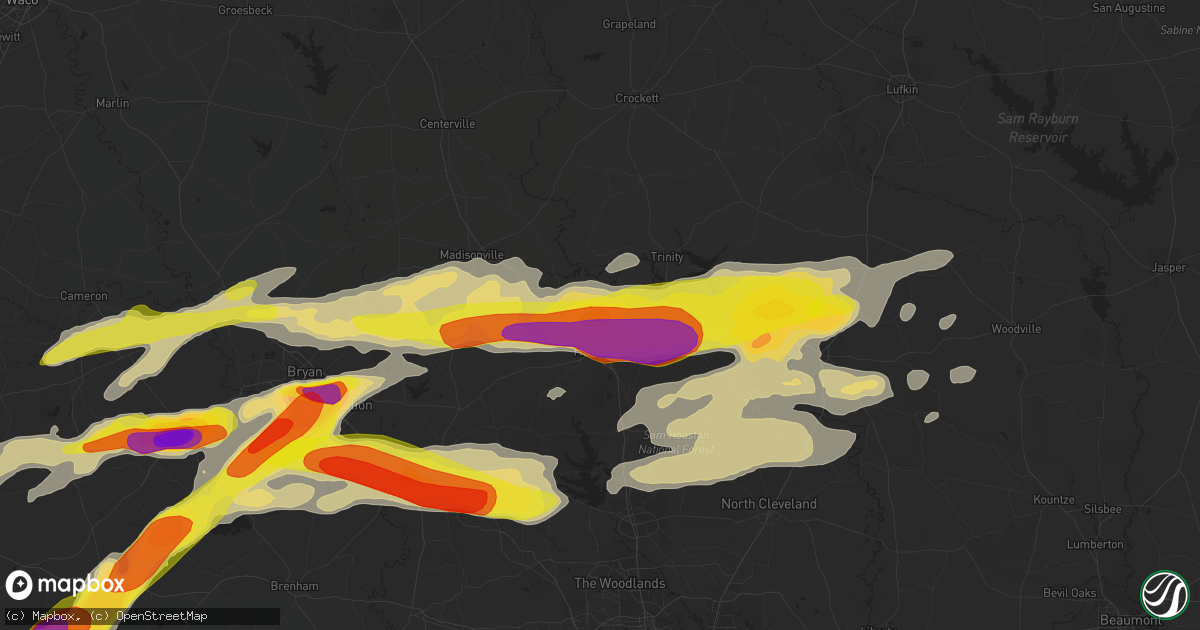 Hail map in Huntsville, TX on March 18, 2018
