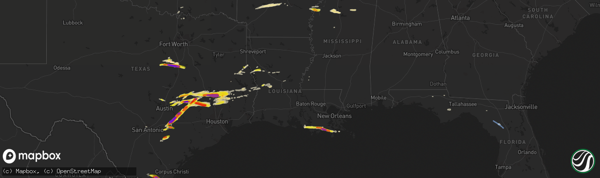 Hail map in Louisiana on March 18, 2018